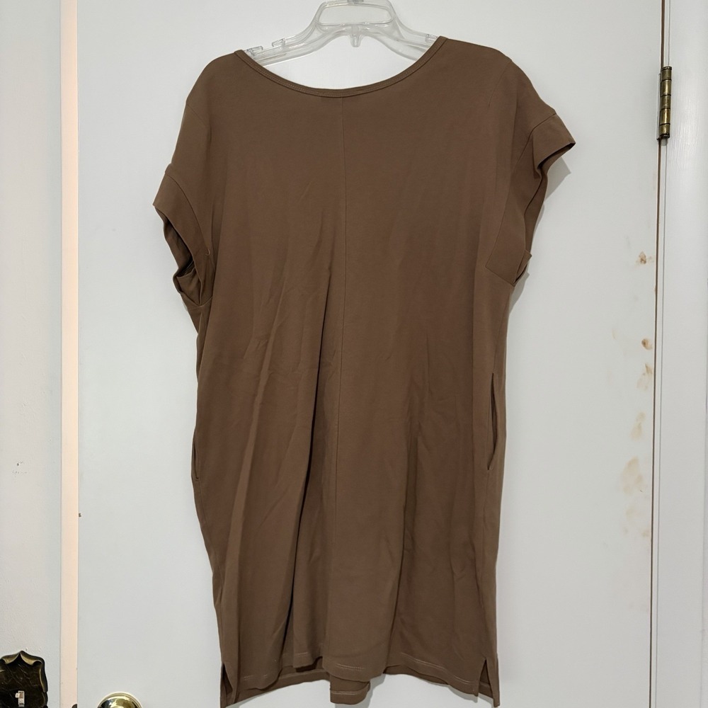 L Love Brown Dress Midi Size Medium Knee Length Cotton Basic Classic Shirt Dress - Picture 8 of 8
